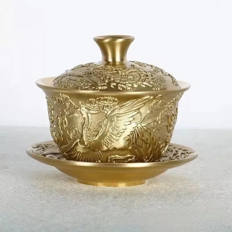 Dragon and Phoenix bronze gaiwan